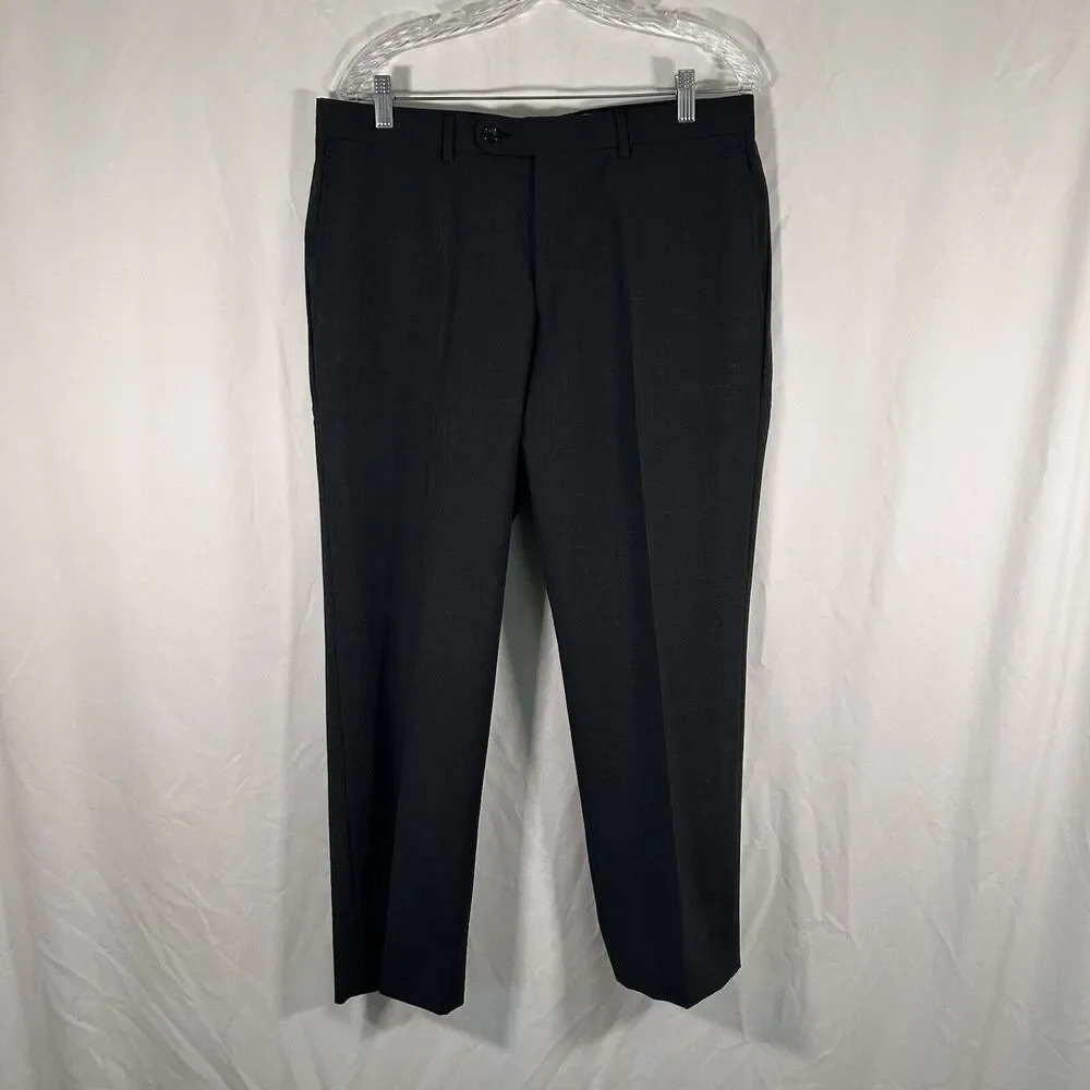 Elite Dress Pants Men's 34 Black Pleated 100% Wool Dry Clean Only